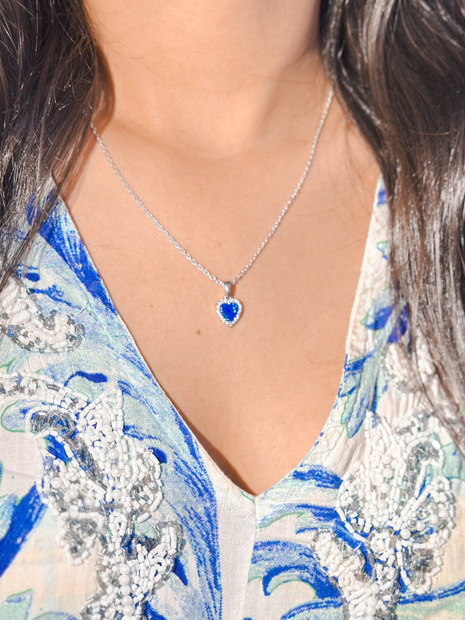Opal Heart Pendant Necklace