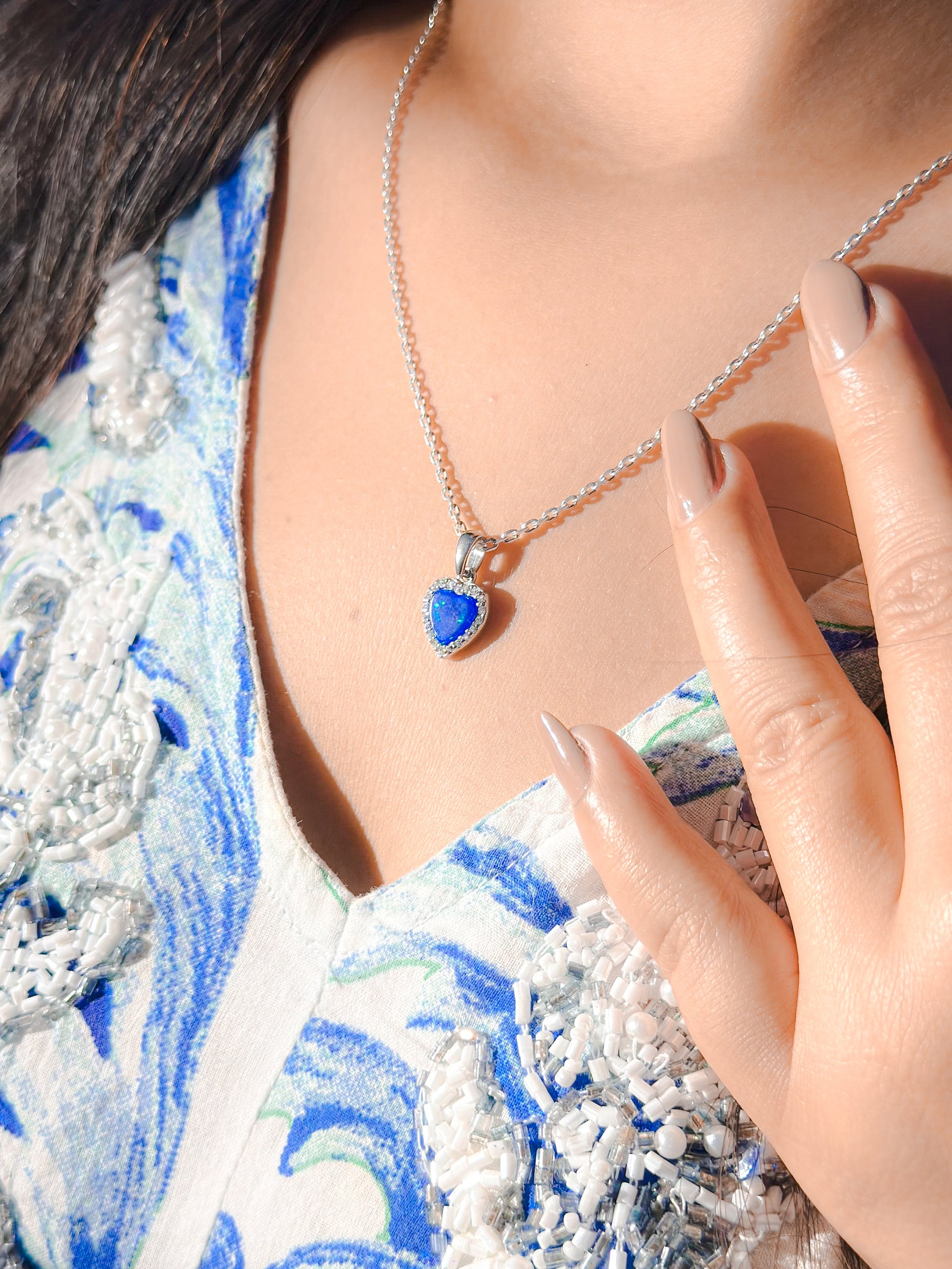 Opal Heart Pendant Necklace