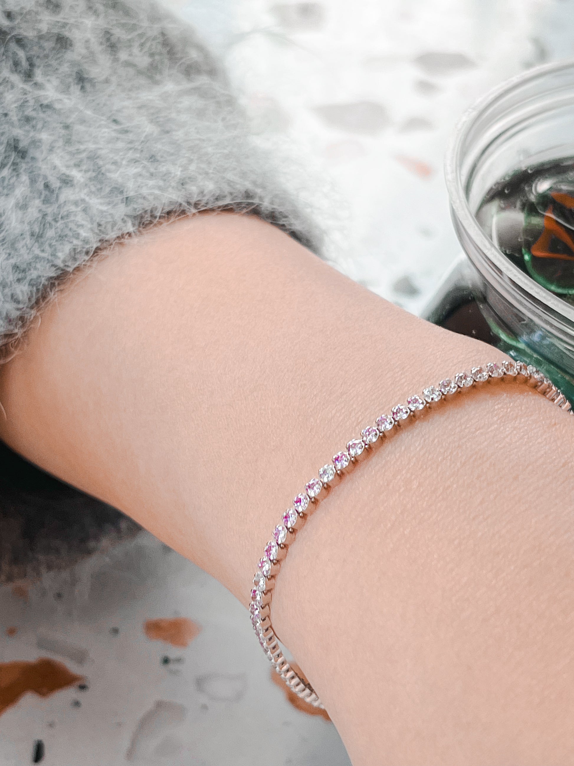 White Mauve Dainty Tennis Bracelet