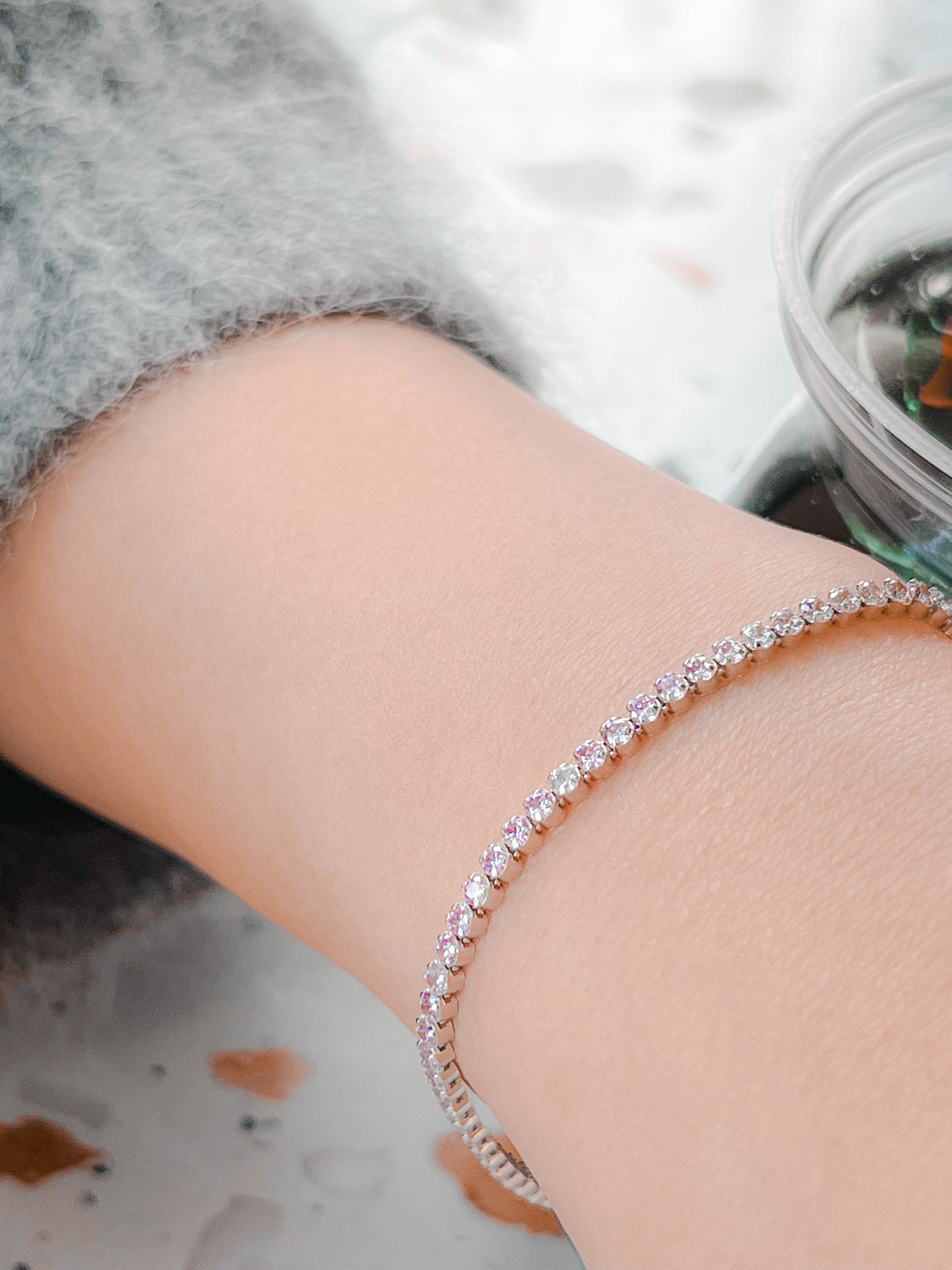 White Mauve Dainty Tennis Bracelet